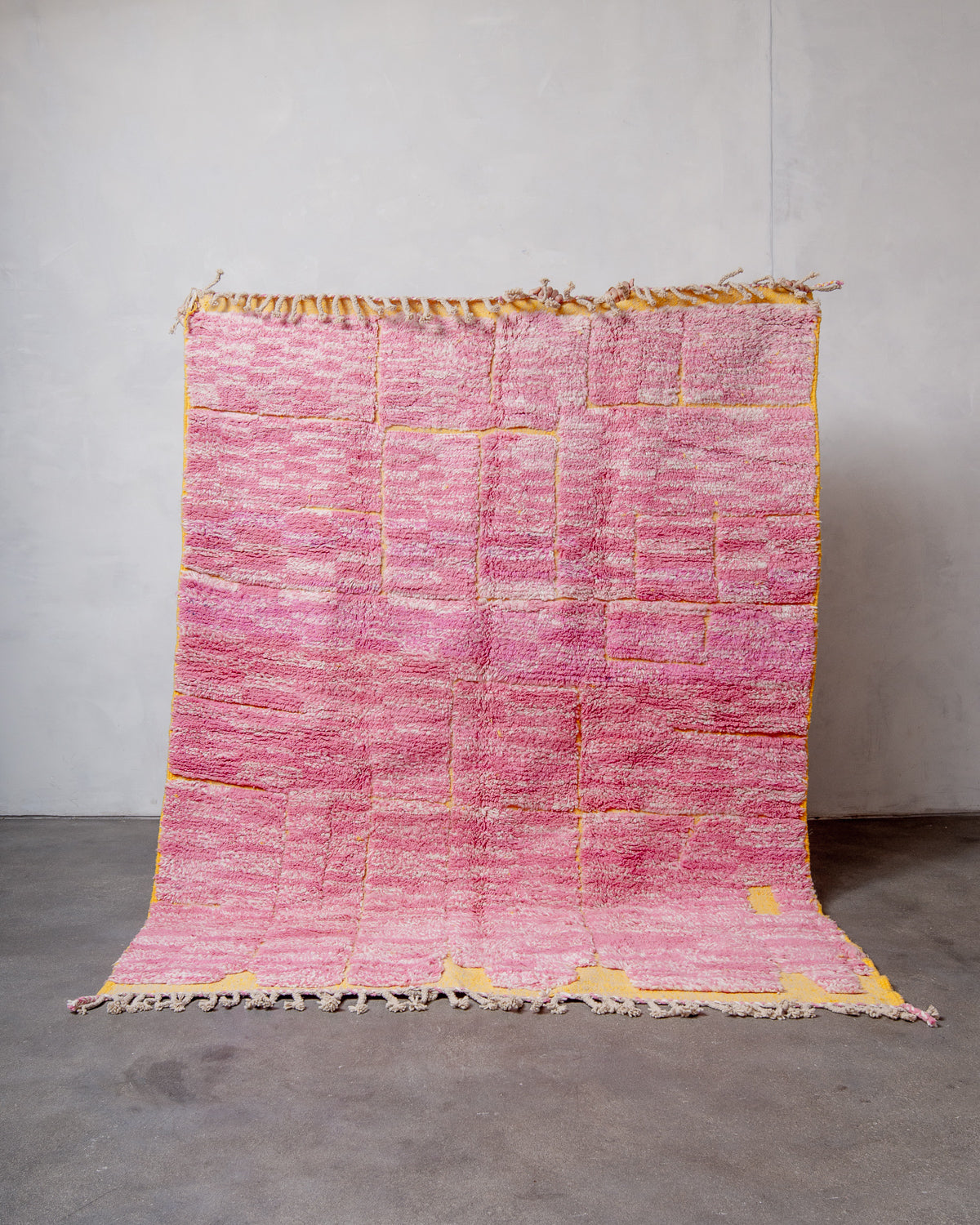 Modern, designer, handcrafted Berber rug from Morocco. Beniourain carpet with beautiful colours and patterns and fluffy wool texture.